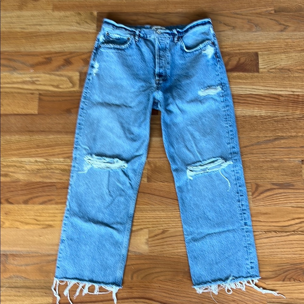 Agolde Blue Relaxed Fit Jeans with Raw Hem